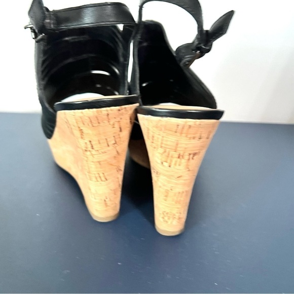 Franco Sarto Sharp Sandals Faux Black Leather Platform Cork Wedge Slingback 8.5 - Picture 6 of 13